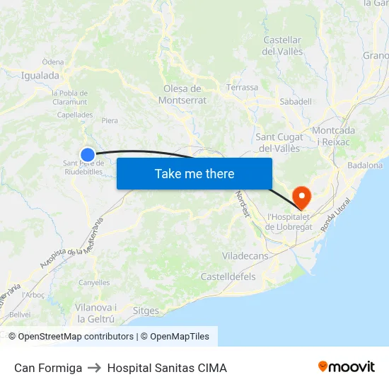 Can Formiga to Hospital Sanitas CIMA map