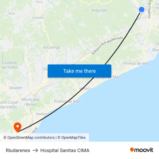 Riudarenes to Hospital Sanitas CIMA map