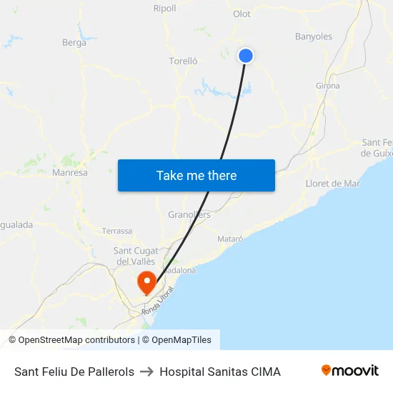 Sant Feliu De Pallerols to Hospital Sanitas CIMA map
