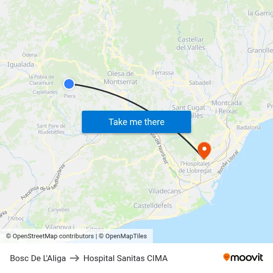 Bosc De L'Aliga to Hospital Sanitas CIMA map