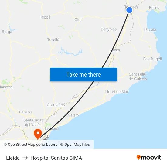 Lleida to Hospital Sanitas CIMA map