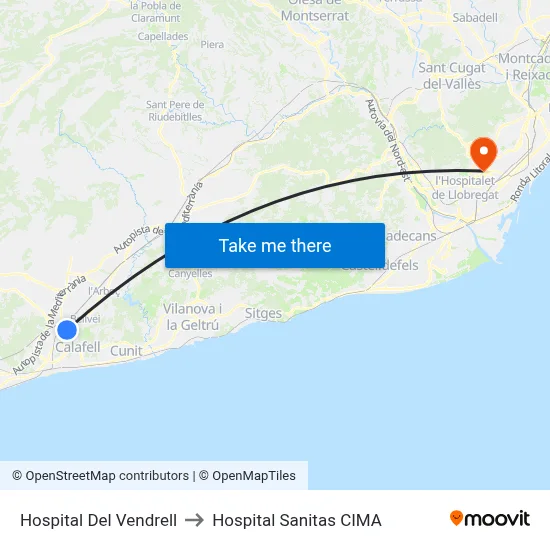 Hospital Del Vendrell to Hospital Sanitas CIMA map