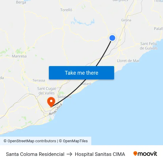 Santa Coloma Residencial to Hospital Sanitas CIMA map