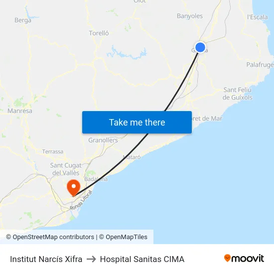 Institut Narcís Xifra to Hospital Sanitas CIMA map