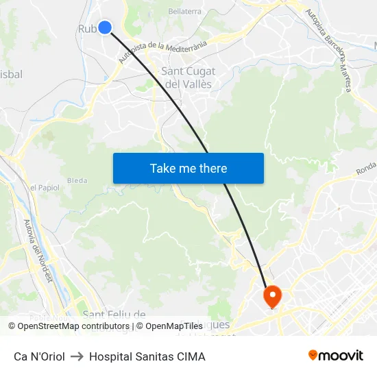 Ca N'Oriol to Hospital Sanitas CIMA map