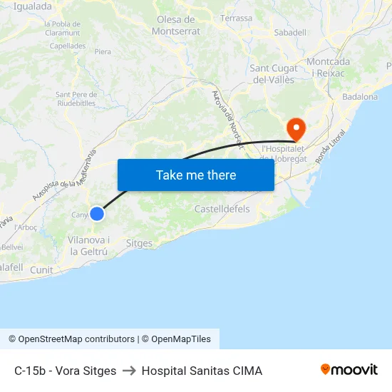 C-15b - Vora Sitges to Hospital Sanitas CIMA map
