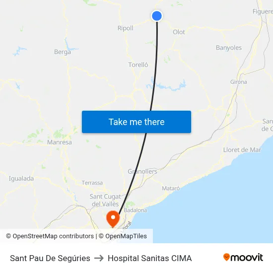Sant Pau De Segúries to Hospital Sanitas CIMA map