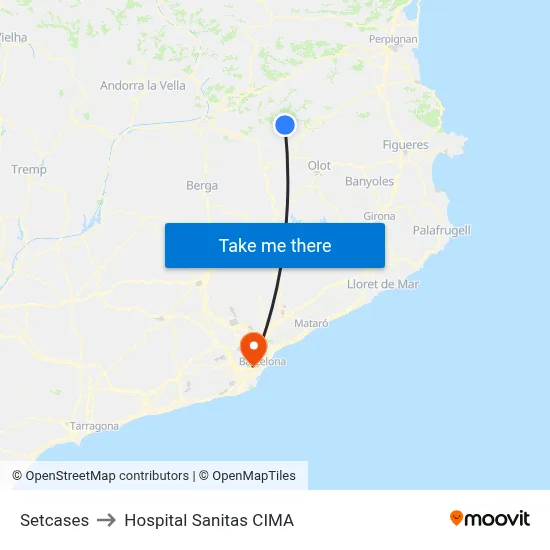 Setcases to Hospital Sanitas CIMA map