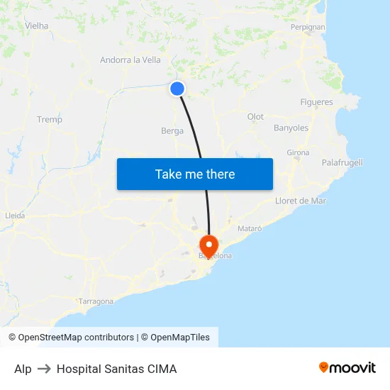 Alp to Hospital Sanitas CIMA map