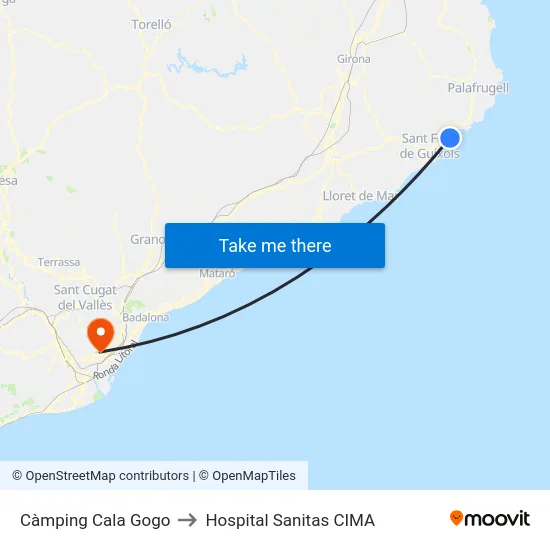 Càmping Cala Gogo to Hospital Sanitas CIMA map