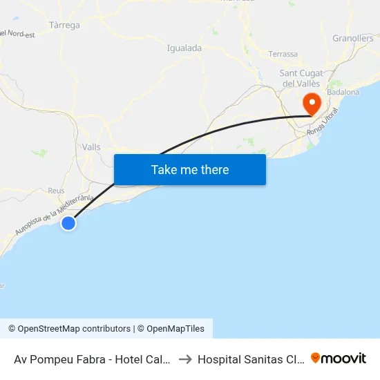 Av Pompeu Fabra - Hotel Calypso to Hospital Sanitas CIMA map
