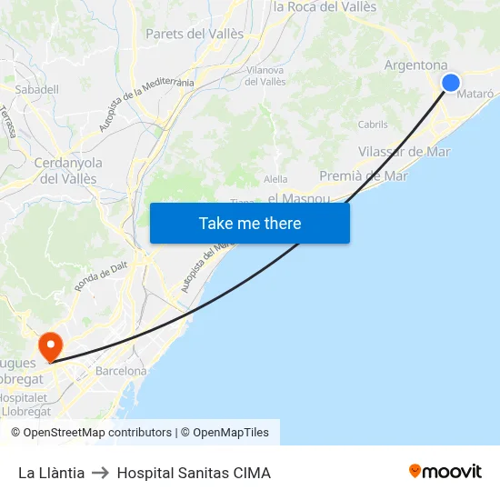 La Llàntia to Hospital Sanitas CIMA map