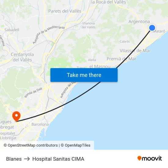 Blanes to Hospital Sanitas CIMA map