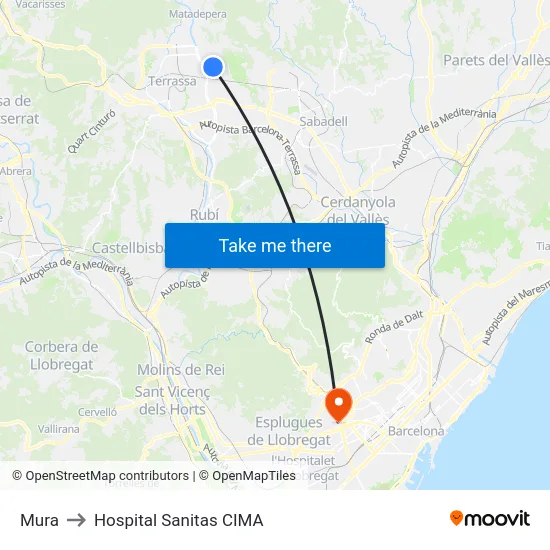 Mura to Hospital Sanitas CIMA map