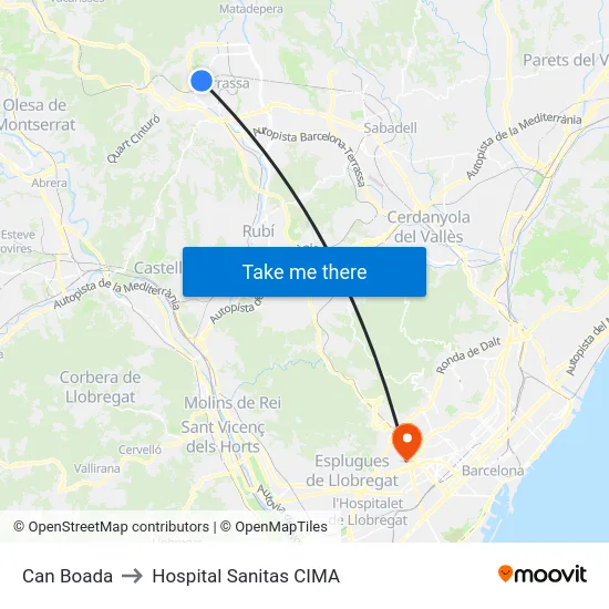 Can Boada to Hospital Sanitas CIMA map