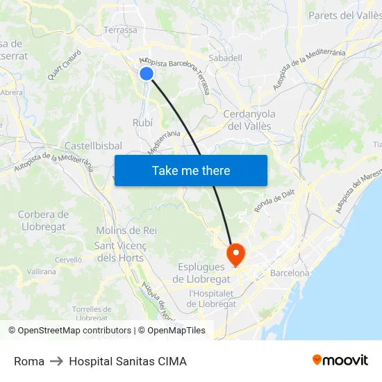 Roma to Hospital Sanitas CIMA map