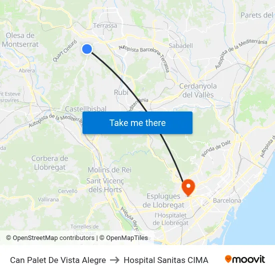Can Palet De Vista Alegre to Hospital Sanitas CIMA map