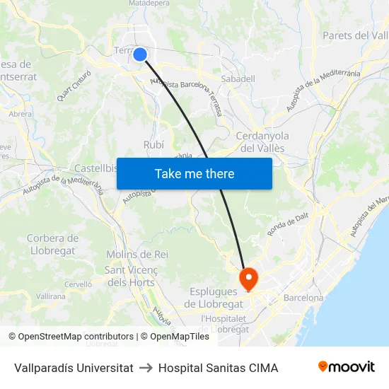 Vallparadís Universitat to Hospital Sanitas CIMA map
