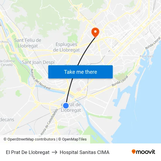 El Prat De Llobregat to Hospital Sanitas CIMA map