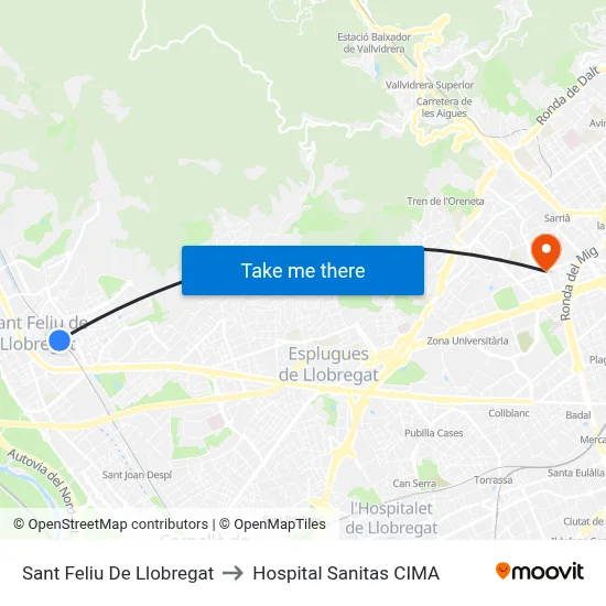Sant Feliu De Llobregat to Hospital Sanitas CIMA map