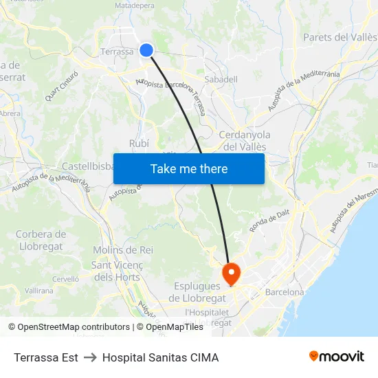 Terrassa Est to Hospital Sanitas CIMA map