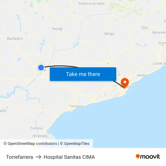 Torrefarrera to Hospital Sanitas CIMA map