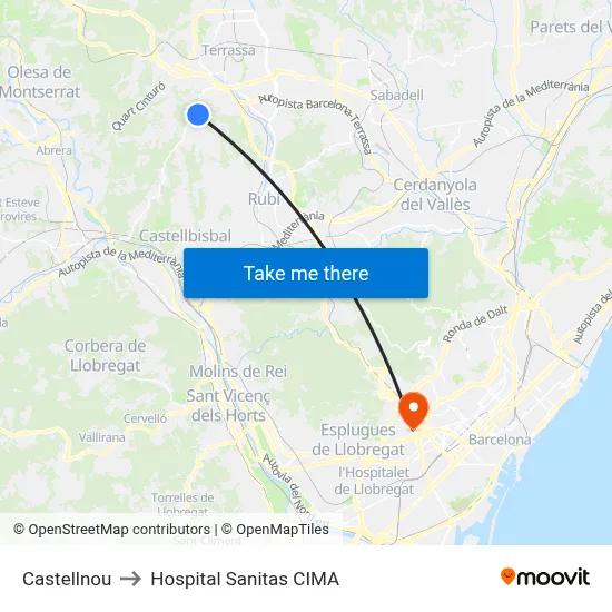 Castellnou to Hospital Sanitas CIMA map