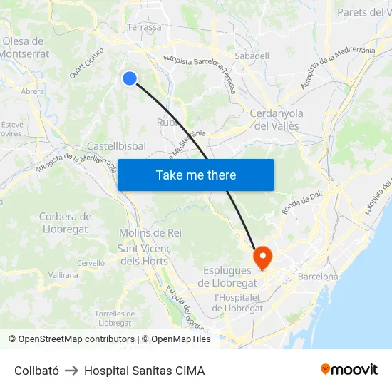 Collbató to Hospital Sanitas CIMA map