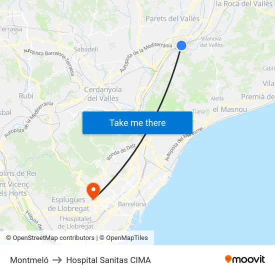 Montmeló to Hospital Sanitas CIMA map