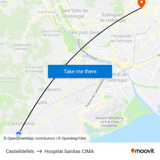 Castelldefels to Hospital Sanitas CIMA map