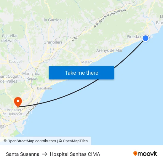 Santa Susanna to Hospital Sanitas CIMA map