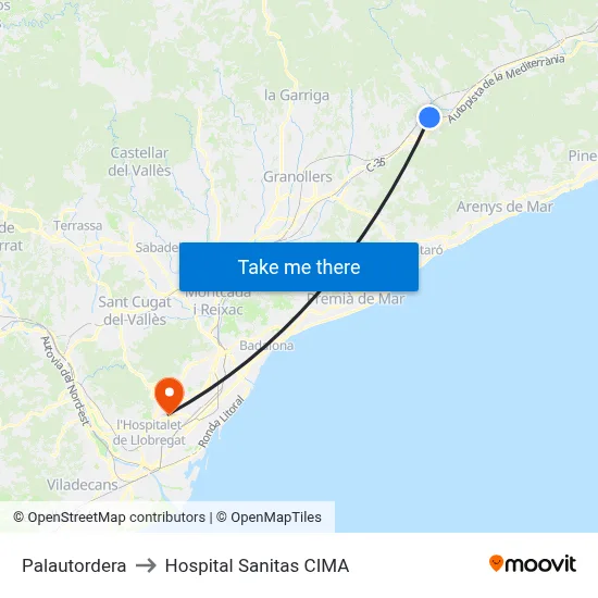 Palautordera to Hospital Sanitas CIMA map