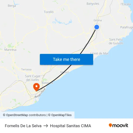 Fornells De La Selva to Hospital Sanitas CIMA map