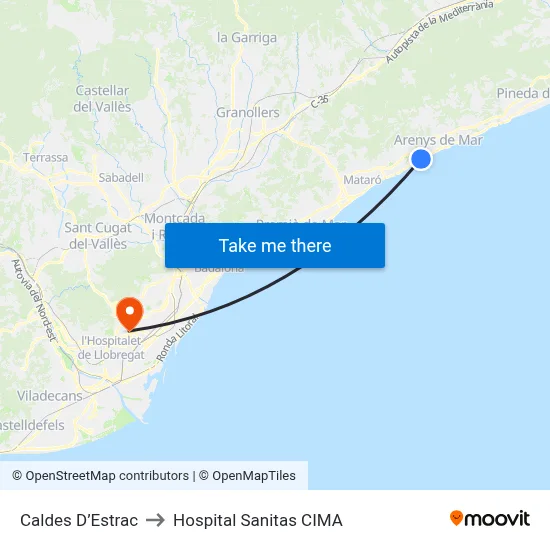 Caldes D’Estrac to Hospital Sanitas CIMA map