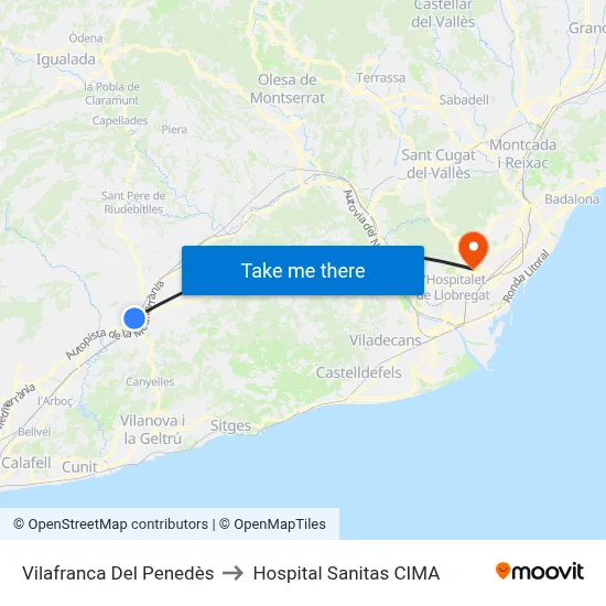 Vilafranca Del Penedès to Hospital Sanitas CIMA map