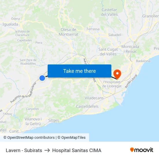 Lavern - Subirats to Hospital Sanitas CIMA map