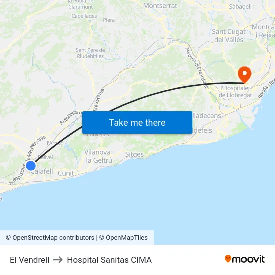 El Vendrell to Hospital Sanitas CIMA map