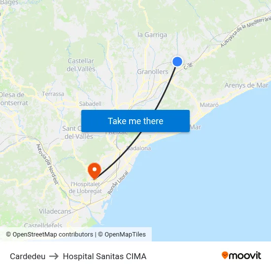 Cardedeu to Hospital Sanitas CIMA map