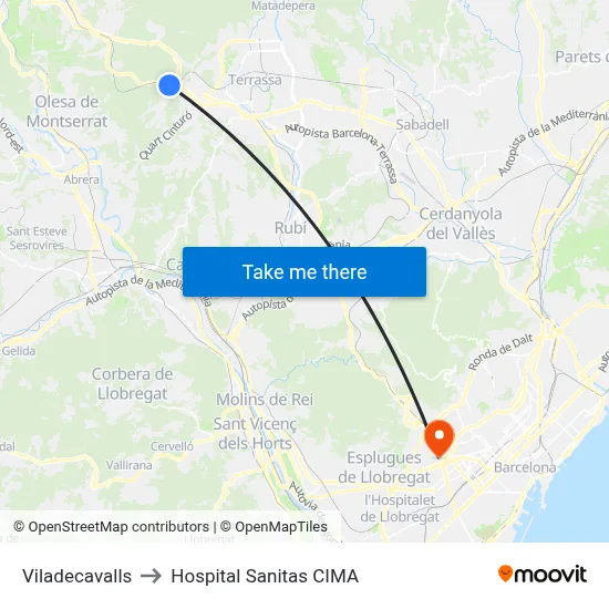 Viladecavalls to Hospital Sanitas CIMA map