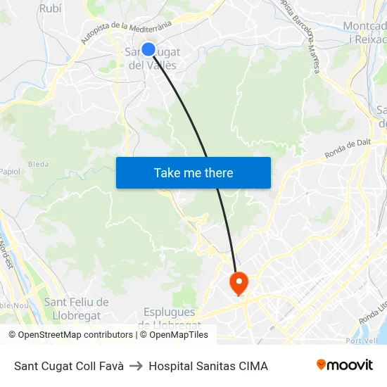Sant Cugat Coll Favà to Hospital Sanitas CIMA map