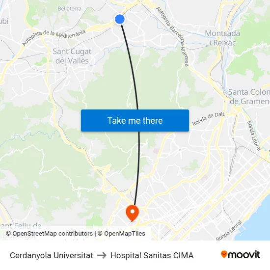 Cerdanyola Universitat to Hospital Sanitas CIMA map