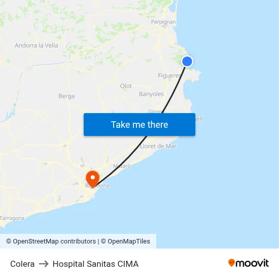 Colera to Hospital Sanitas CIMA map
