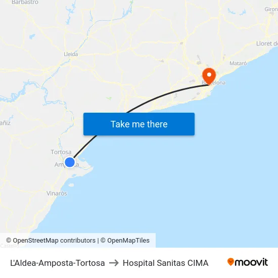 L'Aldea-Amposta-Tortosa to Hospital Sanitas CIMA map