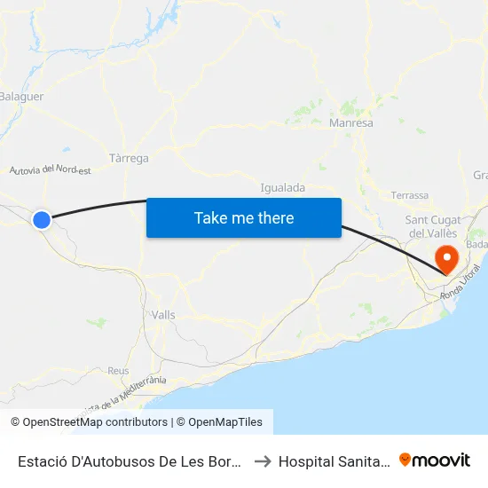 Estació D'Autobusos De Les Borges Blanques to Hospital Sanitas CIMA map