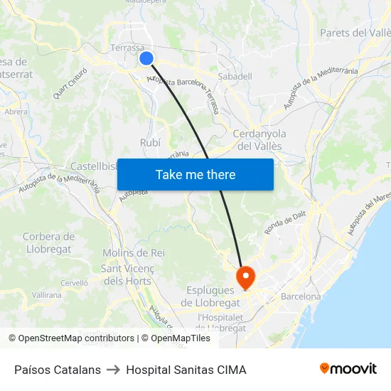 Paísos Catalans to Hospital Sanitas CIMA map