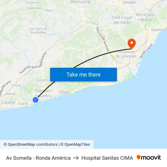 Av Somella - Ronda Amèrica to Hospital Sanitas CIMA map