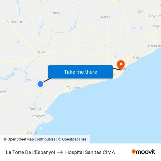 La Torre De L'Espanyol to Hospital Sanitas CIMA map