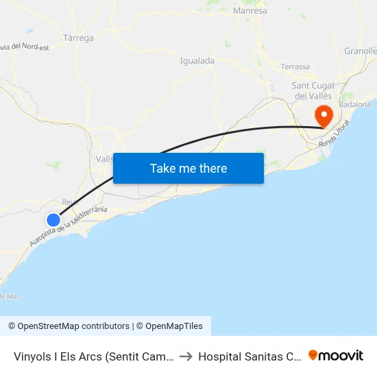 Vinyols I Els Arcs (Sentit Cambrils) to Hospital Sanitas CIMA map