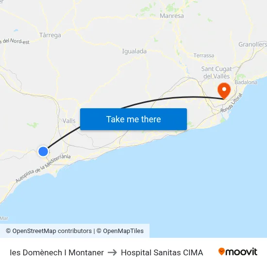 Ies Domènech I Montaner to Hospital Sanitas CIMA map