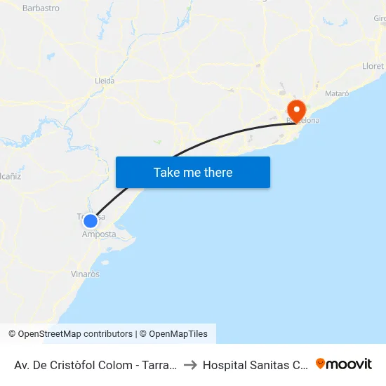 Av. De Cristòfol Colom - Tarragona to Hospital Sanitas CIMA map